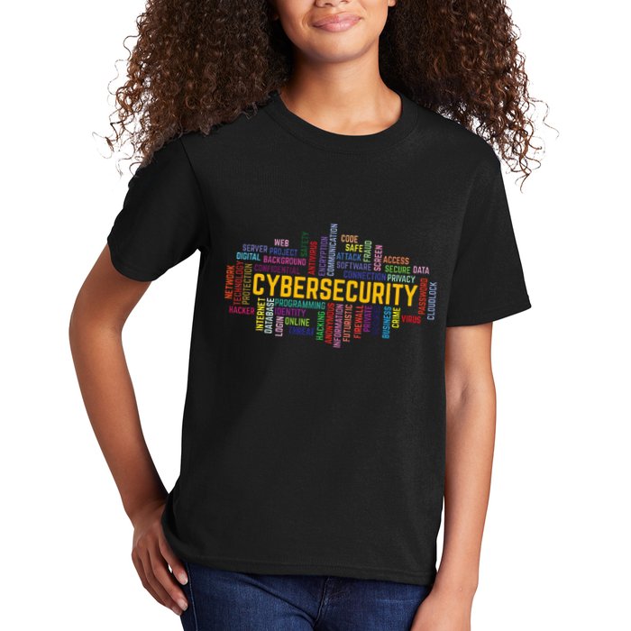 Cybersecurity Word Cloud Cyber Security Gift Cybersecurity Kids T-Shirt