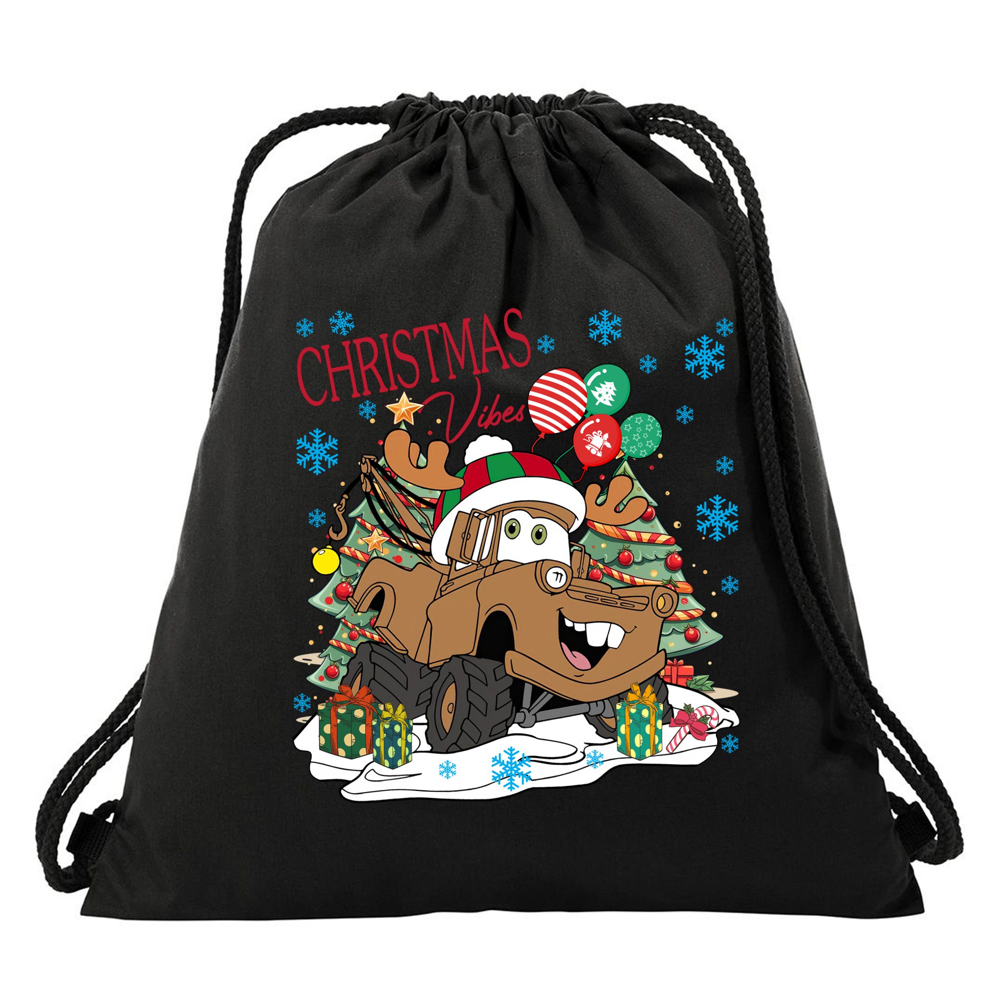 Christmas Wishes Cars Christmas Cars Tow Mater Drawstring Bag