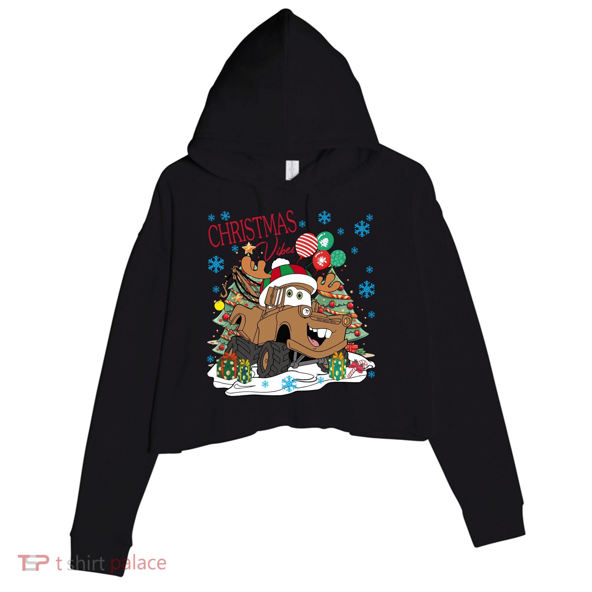 Christmas Wishes Cars Christmas Cars Tow Mater Crop Fleece Hoodie