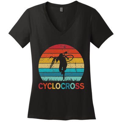 Cyclocross With Cyclocross Bicycle Women's V-Neck T-Shirt