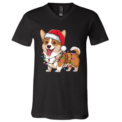 Cardigan Welsh Corgi Christmas Lights Xmas Dogs Gifts V-Neck T-Shirt