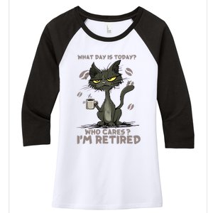 Cat What Day Is Today Who Cares I‘m Retired Women's Tri-Blend 3/4-Sleeve Raglan Shirt