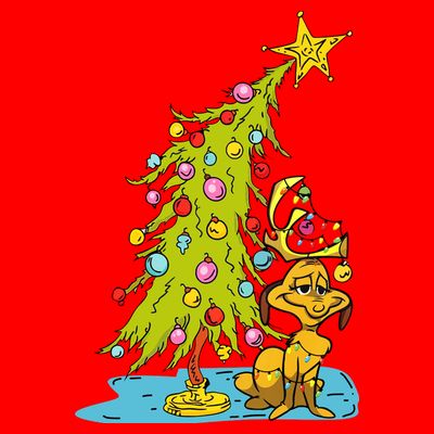 Christmas With Dog Max And Whoville Tree Dog Christmas Lights T-Shirt