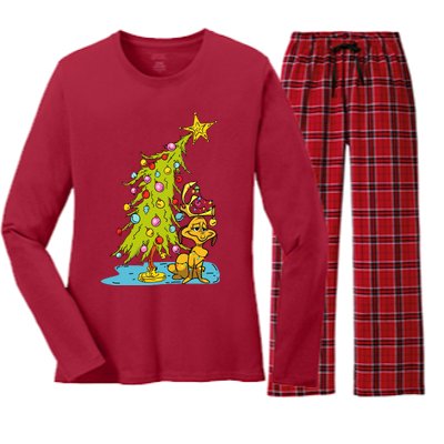 Christmas With Dog Max And Whoville Tree Dog Christmas Lights Women's Long Sleeve Flannel Pajama Set 