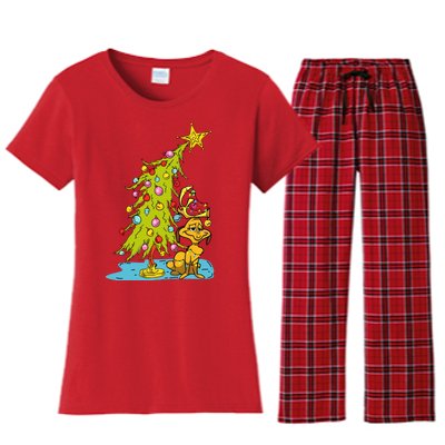 Christmas With Dog Max And Whoville Tree Dog Christmas Lights Women's Flannel Pajama Set