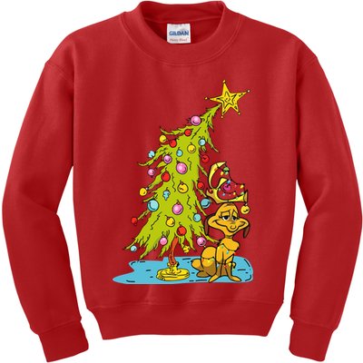 Christmas With Dog Max And Whoville Tree Dog Christmas Lights Kids Sweatshirt