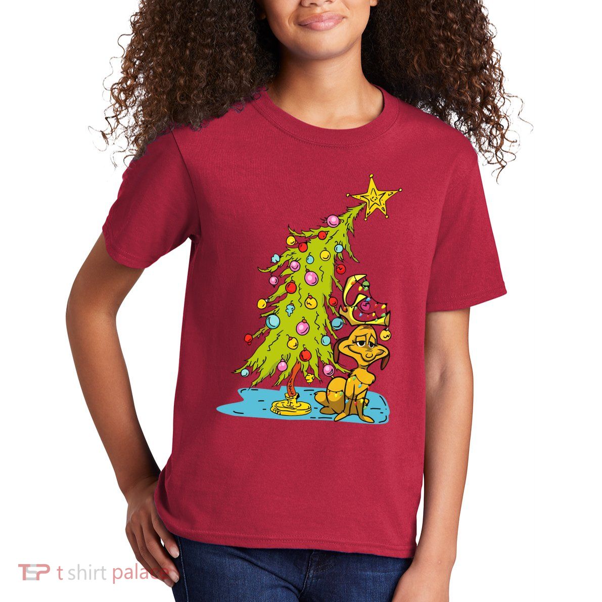 Christmas With Dog Max And Whoville Tree Dog Christmas Lights Kids T-Shirt