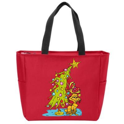 Christmas With Dog Max And Whoville Tree Dog Christmas Lights Zip Tote Bag
