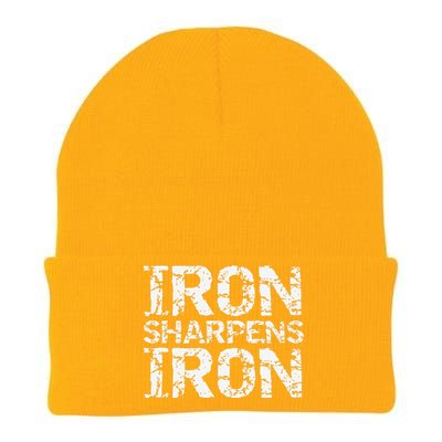 Christian Workout Discipleship Distressed Iron Sharpens Iron Knit Cap Winter Beanie