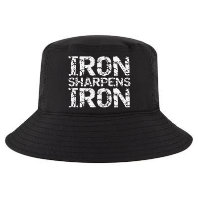 Christian Workout Discipleship Distressed Iron Sharpens Iron Cool Comfort Performance Bucket Hat