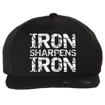 Christian Workout Discipleship Distressed Iron Sharpens Iron Wool Snapback Cap