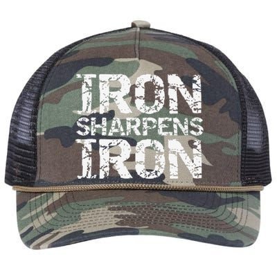 Christian Workout Discipleship Distressed Iron Sharpens Iron Retro Rope Trucker Hat Cap