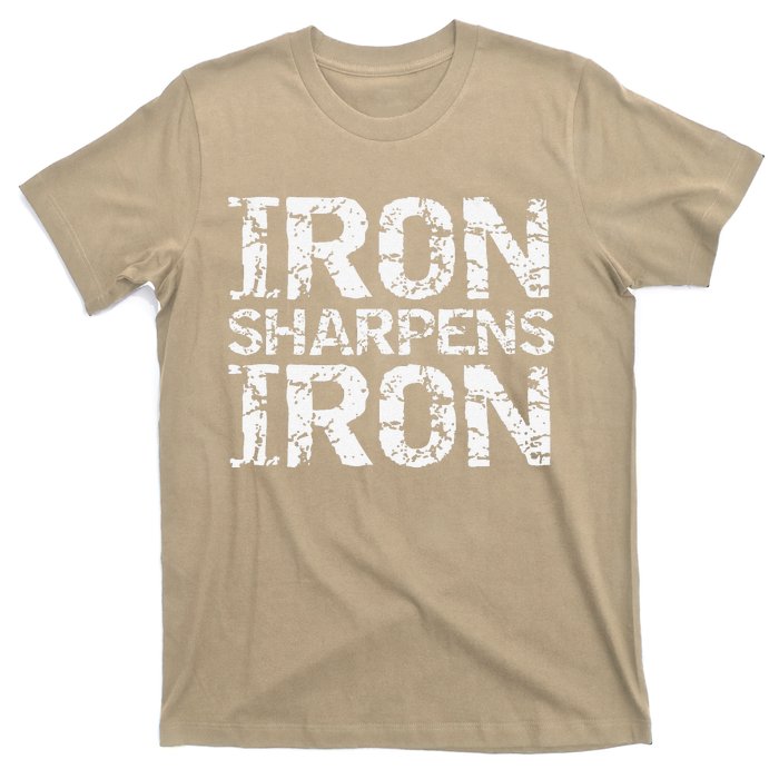 Christian Workout Discipleship Distressed Iron Sharpens Iron T-Shirt