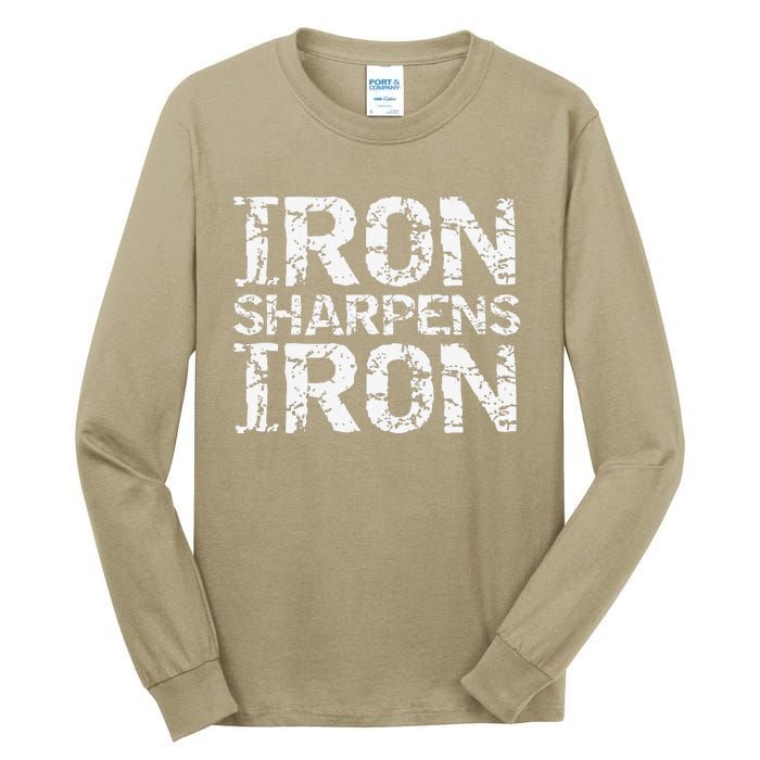 Christian Workout Discipleship Distressed Iron Sharpens Iron Tall Long Sleeve T-Shirt