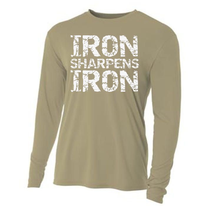 Christian Workout Discipleship Distressed Iron Sharpens Iron Cooling Performance Long Sleeve Crew