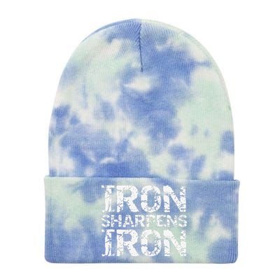 Christian Workout Discipleship Distressed Iron Sharpens Iron Tie Dye 12in Knit Beanie