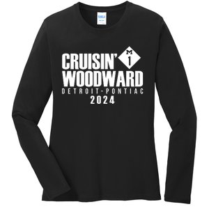 Cruisin Woodward Detroit To Pontiac 2024 M1 Ave Classic Car Cruise Ladies Long Sleeve Shirt