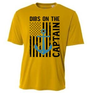 Captain Wife Dibs On The Captain Funny Fishing Usa Flag Gift Cooling Performance Crew T-Shirt