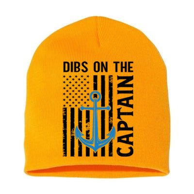 Captain Wife Dibs On The Captain Funny Fishing Usa Flag Gift Short Acrylic Beanie