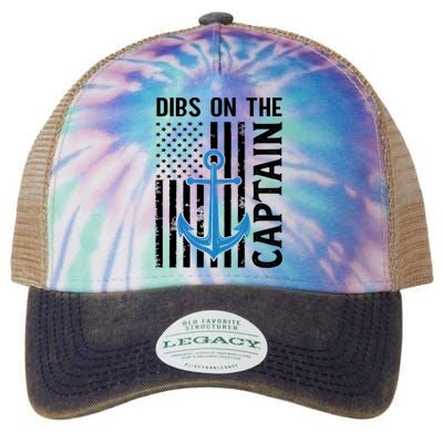 Captain Wife Dibs On The Captain Funny Fishing Usa Flag Gift Legacy Tie Dye Trucker Hat