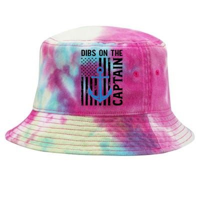 Captain Wife Dibs On The Captain Funny Fishing Usa Flag Gift Tie-Dyed Bucket Hat