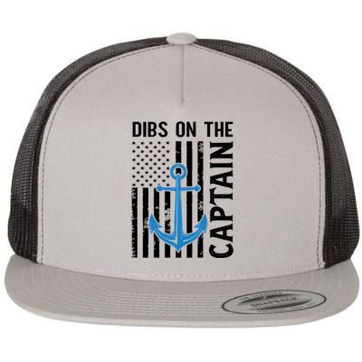 Captain Wife Dibs On The Captain Funny Fishing Usa Flag Gift Flat Bill Trucker Hat