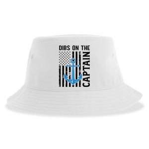 Captain Wife Dibs On The Captain Funny Fishing Usa Flag Gift Sustainable Bucket Hat