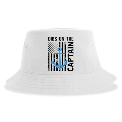 Captain Wife Dibs On The Captain Funny Fishing Usa Flag Gift Sustainable Bucket Hat