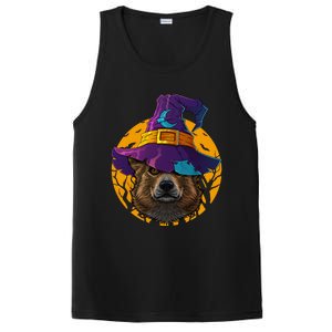 Corgi Witch Dog Funny Halloween Costume Creepy Moon Gift PosiCharge Competitor Tank