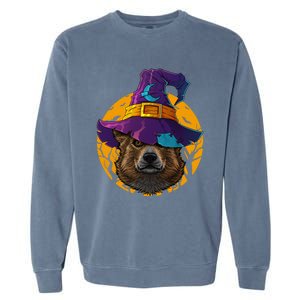 Corgi Witch Dog Funny Halloween Costume Creepy Moon Gift Garment-Dyed Sweatshirt