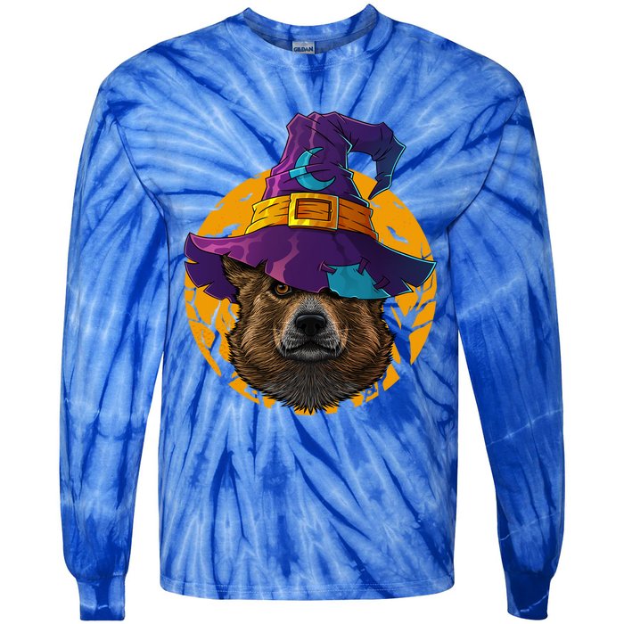 Corgi Witch Dog Funny Halloween Costume Creepy Moon Gift Tie-Dye Long Sleeve Shirt