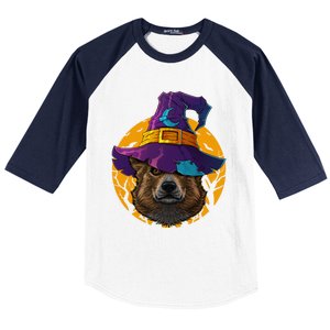 Corgi Witch Dog Funny Halloween Costume Creepy Moon Gift Baseball Sleeve Shirt