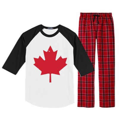 Canada Women Distressed Red Maple Leaf Canada Day Raglan Sleeve Pajama Set