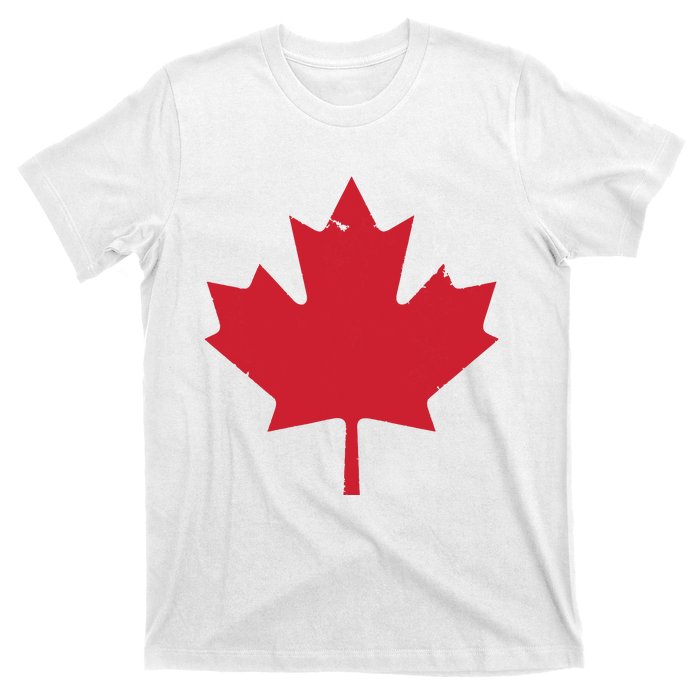 Canada Women Distressed Red Maple Leaf Canada Day T-Shirt