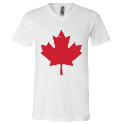 Canada Women Distressed Red Maple Leaf Canada Day V-Neck T-Shirt