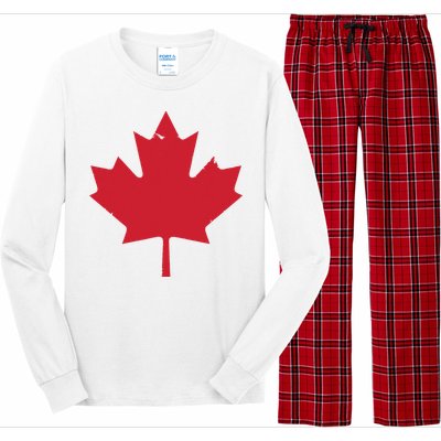 Canada Women Distressed Red Maple Leaf Canada Day Long Sleeve Pajama Set