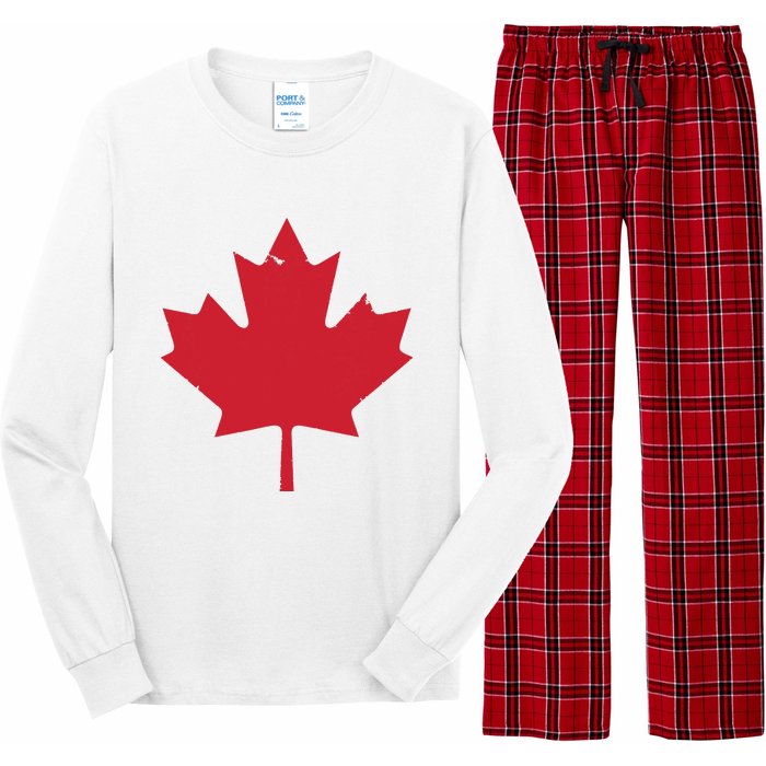 Canada Women Distressed Red Maple Leaf Canada Day Long Sleeve Pajama Set