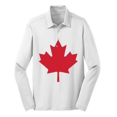 Canada Women Distressed Red Maple Leaf Canada Day Silk Touch Performance Long Sleeve Polo