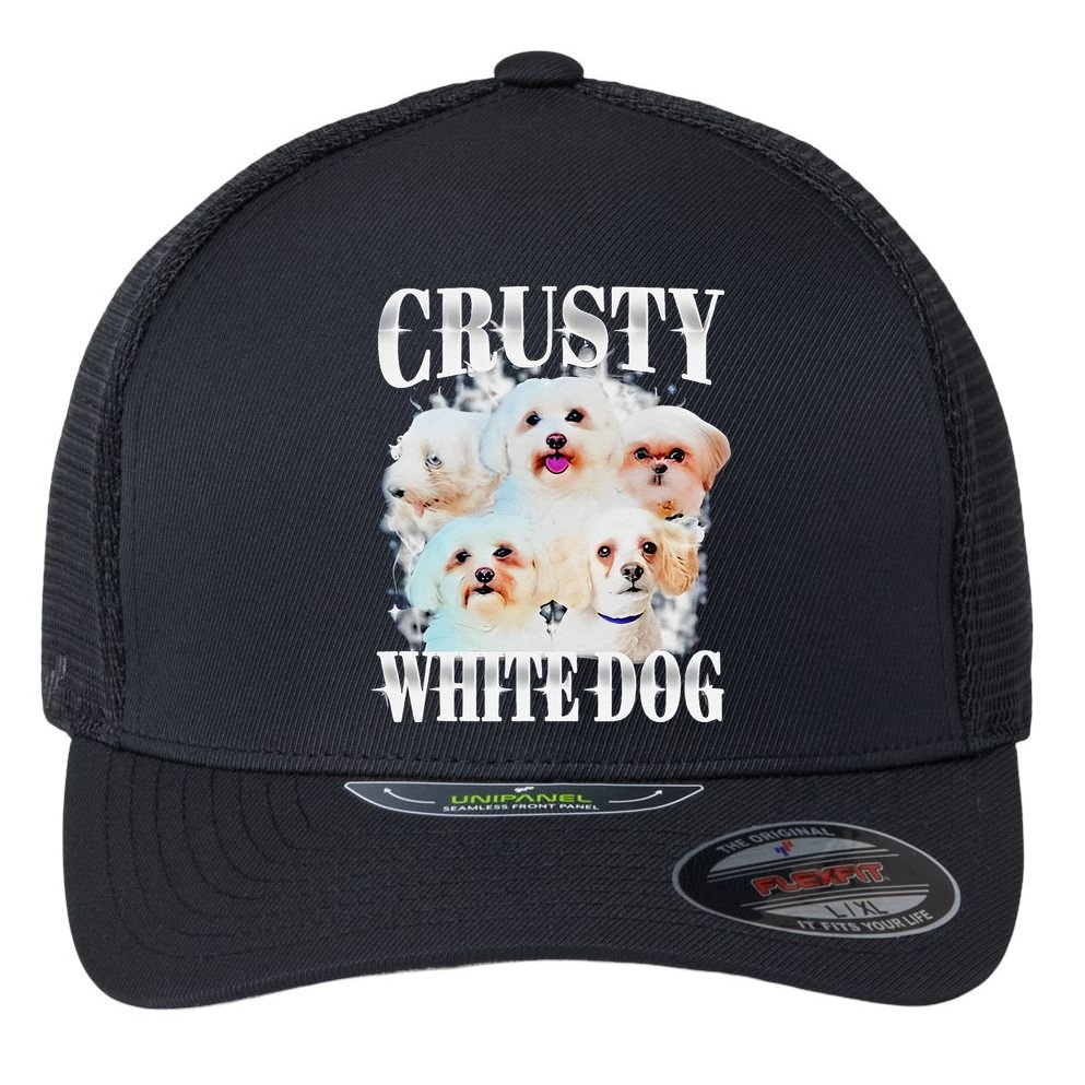 Crusty White Dog Funny For Flexfit Unipanel Trucker Cap