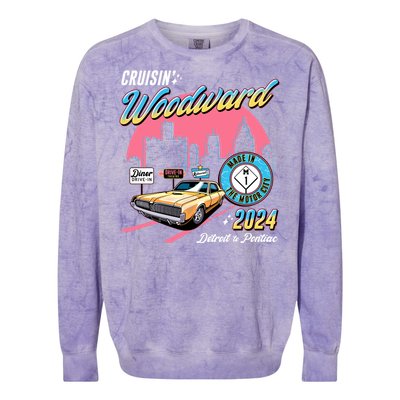 Cruisin Woodward Detroit To Pontiac 2024 Pink Version Colorblast Crewneck Sweatshirt