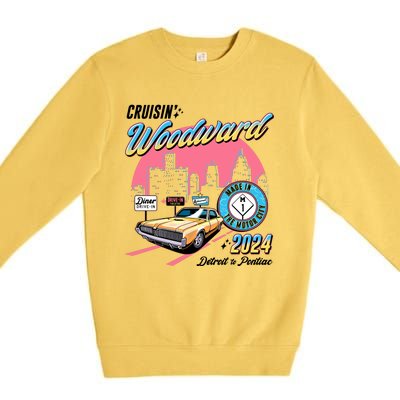 Cruisin Woodward Detroit To Pontiac 2024 Pink Version Premium Crewneck Sweatshirt