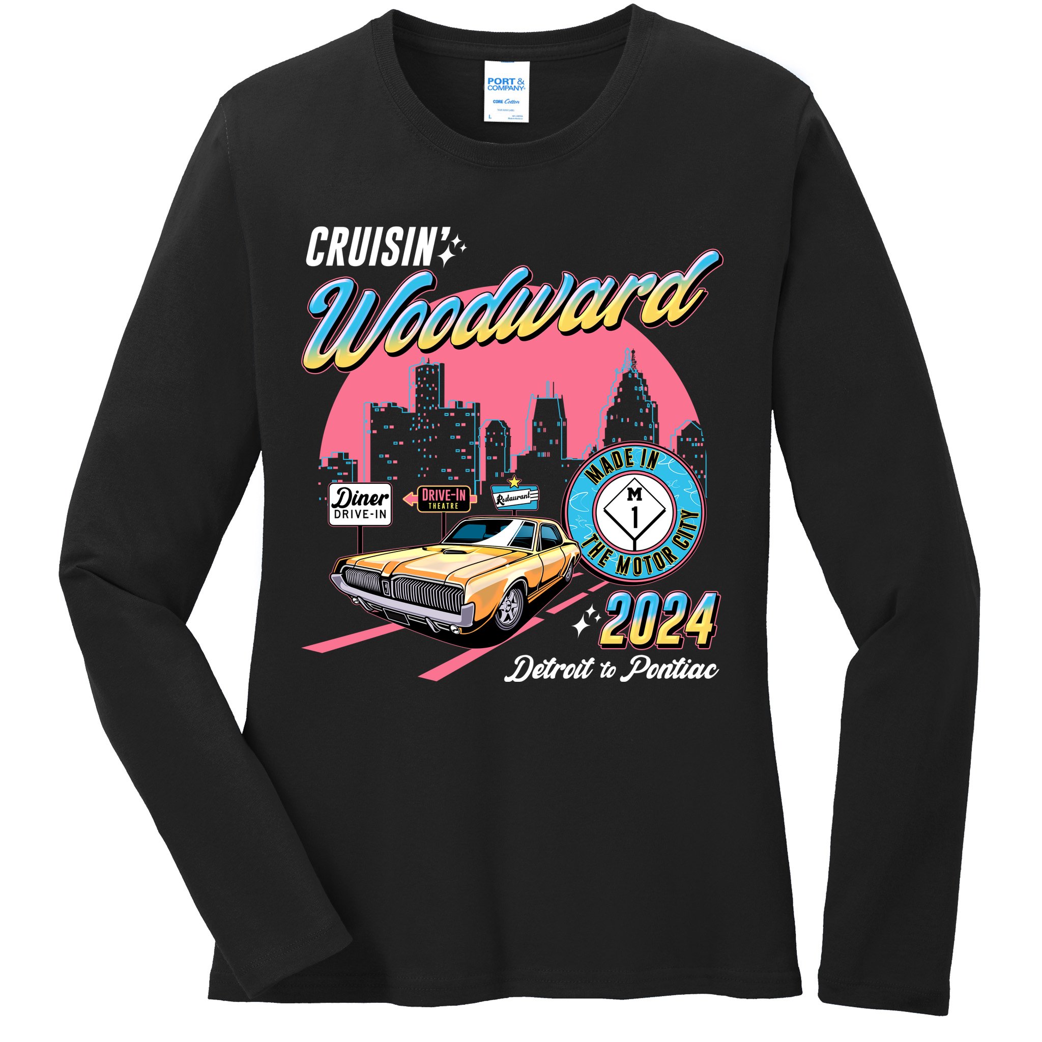 Cruisin Woodward Detroit To Pontiac 2024 Pink Version Ladies Long Sleeve Shirt