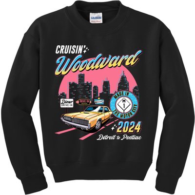 Cruisin Woodward Detroit To Pontiac 2024 Pink Version Kids Sweatshirt