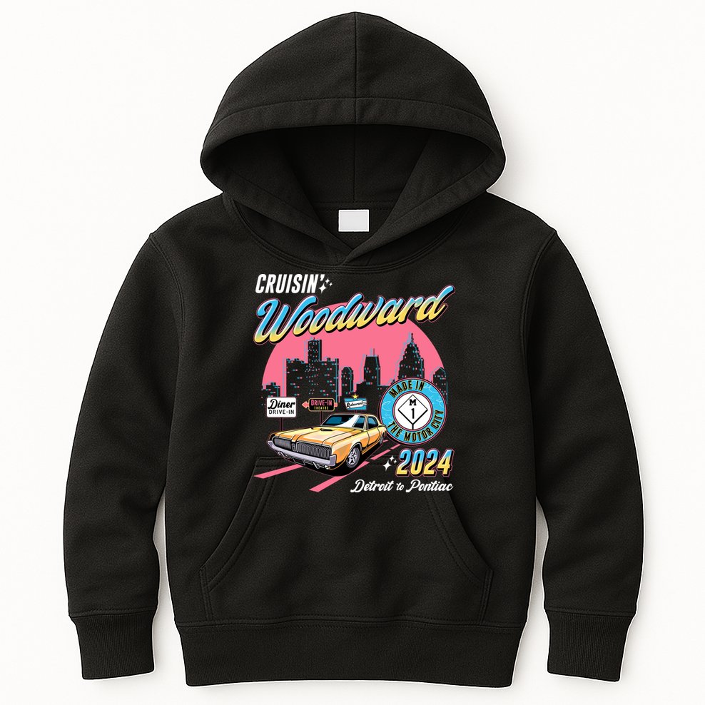 Cruisin Woodward Detroit To Pontiac 2024 Pink Version Kids Hoodie