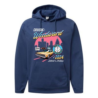 Cruisin Woodward Detroit To Pontiac 2024 Pink Version Performance Fleece Hoodie