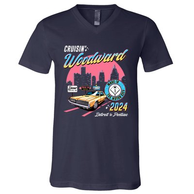 Cruisin Woodward Detroit To Pontiac 2024 Pink Version V-Neck T-Shirt