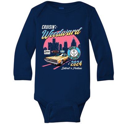 Cruisin Woodward Detroit To Pontiac 2024 Pink Version Baby Long Sleeve Bodysuit