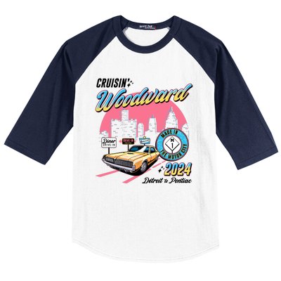 Cruisin Woodward Detroit To Pontiac 2024 Pink Version Baseball Sleeve Shirt