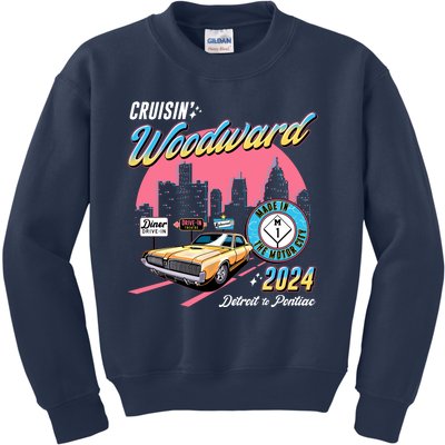 Cruisin Woodward Detroit To Pontiac 2024 Pink Version Kids Sweatshirt