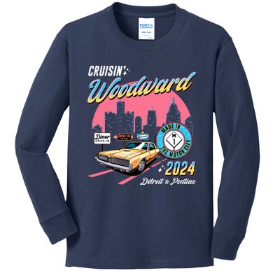 Cruisin Woodward Detroit To Pontiac 2024 Pink Version Kids Long Sleeve Shirt